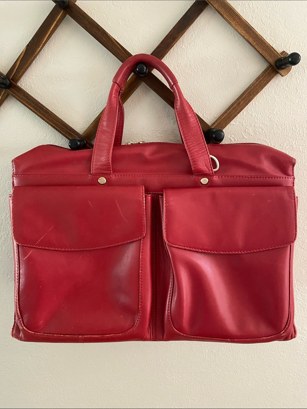 Women's Red Laptop Bag with Front Flap Pockets